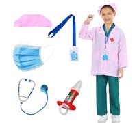 Kids Doctor Play Set - 3+ Year Old Girls - Includes Mask, Stethoscope, Syringe, Hat & Nurse's Clothing