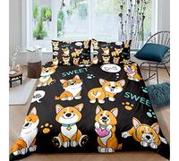 Kids Dog Duvet Cover Cute Pet Puppy Bedding Set Cartoon Welsh Corgi Paw Comforter Cover for Boys Girls Children Teens Bedroom Decor Animal Bedspread Cover Single With 1 Pillow Case