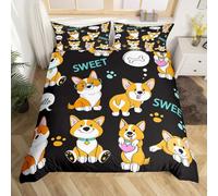 Kids Dog Duvet Cover Cute Pet Puppy Bedding Set Cartoon Welsh Corgi Paw Comforter Cover for Boys Girls Children Teens Bedroom Decor Animal Bedspread Cover Junior/Cot Bed With 1 Pillow Case