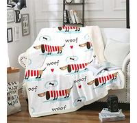 Kids Dog Fleece Throw Blanket Cute Dachshund Sherpa Blanket Soft Cozy Fluffy Toddler Boys Girls Cartoon Puppy Plush Blankets and Throws Weiner Dog Stripes Fuzzy Blanket Bed White Double 60x79 Inch