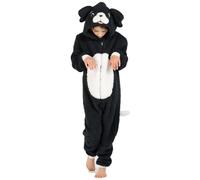 Kid's Dog Puppy Black and White Onesie All-In-One for Boys or Girls in Soft Fleece with a Tail In Childrens Age Years 12-13 Years BWDog52