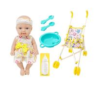 Kids Doll Stroller Set | Play Stroller for Dolls with Feeding Accessories - 10 Inch Doll Playset with Accessories Pretend Toy Set for Kids Boys Girls 3+ Years Old