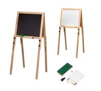 Kids Double Sided Chalkboard Easel, Adjustable Wooden Blackboard and Whiteboard Drawing Board with Chalks, Marker and Eraser