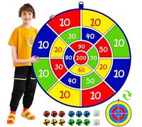 Kids Double Sided Dart Board with 12 Sticky Ball Toys, Indoor Outdoor Games And Birthday Party, Suitable For 3 4 5 6 7 8 9 10 11 12 Year Old Boys And Girls（25.5in/65cm