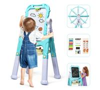Kid's Double Sided Easel Height Adjustable Standing Drawing Board with Storage