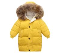 Kids Down Coats Girls Boys Winter Puffer Jacket Warm Coats with Fur Hood Quilted Lined Jacket Thick Winter Parka Coats Outerwear Yellow 9-10 Years
