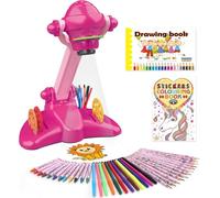 Kids Drawing Projector Toy - Art Projector Table with 32 Slides, Crayons & Drawing Book for Girls Boys Ages 3-7 - Educational Creative Gifts (Pink)