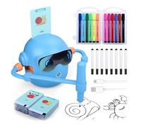 Kids Drawing Robot by MMOBIEL - Educational Doodle Bot with 100 Drawing Cards, Voice Guidance, 12 Colorful Markers & USB-C Rechargeable Battery - Creative Learning Gift for Ages 3-9 - Blue