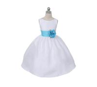 Kids Dreams Morgan - Bridal Ivory or White - Aqua Sash and Flower - Age 14