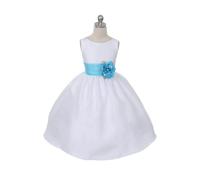 Kids Dreams Morgan - Bridal Ivory or White - Aqua Sash and Flower - Age 4