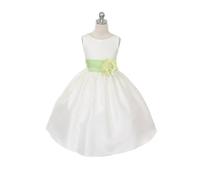 Kids Dreams Morgan - Bridal Ivory or White - Lime Green Sash and Flower - Age 10