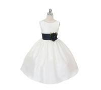 Kids Dreams Morgan - Bridal Ivory or White - Navy Blue Sash and Flower - Age 8