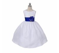 Kids Dreams Morgan - Bridal Ivory or White - Royal Blue Sash and Flower - Age 8