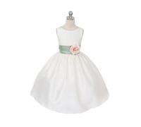 Kids Dreams Morgan - Bridal Ivory or White - Sage Green Sash and Flower - Age 2