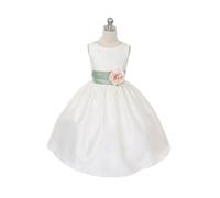 Kids Dreams Morgan - Bridal Ivory or White - Sage Green Sash and Flower - Age 8