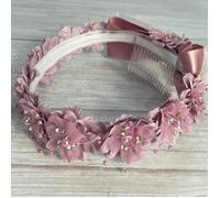 Kids Dreams Ribbon & Pearl Flower Crown - Various Colours - Dusty Rose