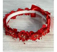 Kids Dreams Ribbon & Pearl Flower Crown - Various Colours - Red