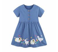 Kids Dress Cute, Cartoon Animal Embroidered Casual Dresses, Soft Cotton Fabric, Button Front, Long Sleeves, Perfect for Playdates & Family Outings, Age 1-7 Years