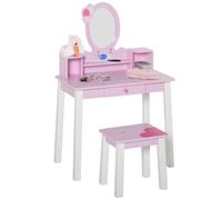 Kids Dressing Table and Stool Set Make Up Desk with Storage (Pink) HOMCOM