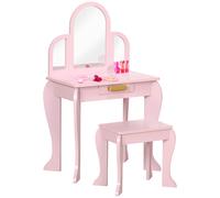 Kids Dressing Table and Stool w/ Mirror and Drawer, for Ages 3-6 Years - Pink