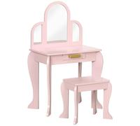 HOMCOM Kids Dressing Table and Stool Vanity Set Makeup Desk - Pink