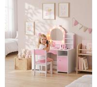 Kids Dressing Table Lighted Mirror Kids Dressing Table, Pink