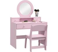 Kids Dressing Table Mirror Stool Pink Vanity 4 Drawer Bedroom Makeup Set
