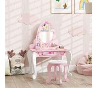 AIYAPLAY Kids Dressing Table Set, 2 PCS Children Vanity Table with Stool, Pink
