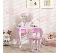 AIYAPLAY Kids Dressing Table Set, 2 PCS Children Vanity Table with Stool - Pink - 65W x 45D x 89H cm