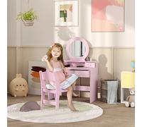 AIYAPLAY Kids Dressing Table Set w/ Stool, Mirror, Drawers in Pink | Size: 100 cm x 100 cm AIYAPLAY Pink 100 cm x 100 cm
