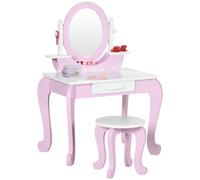 Kids Dressing Table with Mirror and Stool with Drawer for 3-6 Years Old, Pink