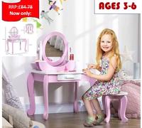 HOMCOM Kids Dressing Table and Stool Vanity Set Makeup Desk - Pink