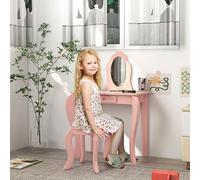Kids Dressing Table with Mirror, Stool, Drawer, Girls Vanity Table ZONEKIZ Pink One Size