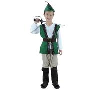 Kids Dressing Up Costumes Robin Hood Hat Cape Vest Outfit | Robin Hood costume with hat, cape and vest, cotton blend, UK 2-10, for adventure play and dress-up