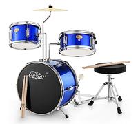 Kids Drum Kit Eastar 14 '' for Kids Beginners, Drum Set 3-Piece with Adjustable Throne, Cymbal, Pedal & 2 Pairs of Drumsticks, Junior Drum Set with Bass Tom Snare Drum, Mirror Blue