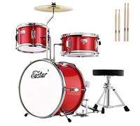 Kids Drum Kit Eastar, 3-Piece 14'' Drum Set with Adjustable Throne, Cymbal, Pedal & Two Pairs of Drumsticks, Junior Drum Set with Bass Tom Snare Drum, Metallic Red