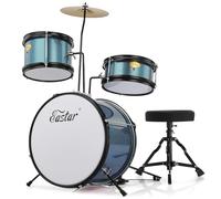 Kids Drum KIt Eastar 3-Piece for Beginners, 14 inch Drum Set with Adjustable Throne, Cymbal, Pedal & Two Pairs of Drumsticks, Junior Drum Set with Bass Tom Snare Drum, Metallic Sky Blue