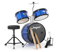 Kids Drum Set for Beginners, 5-Piece Complete Junior Percussion Set with 14 Inch Drum, 2 Toms,Throne Stool, Cymbal & Pedal for Boys and Girls Home Practice, Learning & Gifts, Blue