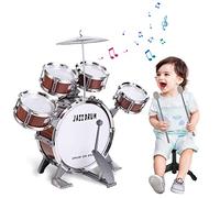 Kids Drum Set, Toddler Jazz Drum Kit 10 PCS Toys with Stool Pedal Percussion Musical Instruments Drum Toy Early Education Christmas Birthday Gift Toys for 3 4 5 6 Year Old Girls Boys