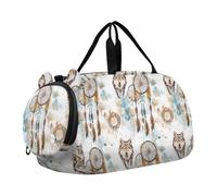 Kids Duffel Bag with Shoes Compartment Large Capacity Kids Overnight Duffel Bag for Travel, Swimming, Dance, Ballet Western Cowboy Dream Catchers Tribal Wolf Vast Wilderness