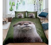 Kids Duvet Cover Boys Girls Cute Otter Bedding Set 3D Wild Animal Comforter Cover for Children Teens Room Decor Lightweight Wildlife Style Bedspread Cover Double Size With 2 Pillow Case