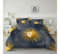Kids Duvet Cover Set Celestial Elements Sun Moon 120 x 150 cm Brushed Microfiber 2-Piece Bedding Set, Dark Gray Soft Comfy Cot-bed Quilt Cover for Teens Boys Girls Bedroom