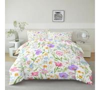 Kids Duvet Cover Set Watercolor Wildflower Pattern 120 x 150 cm Brushed Microfiber 2-Piece Bedding Set, White Soft Comfy Cot-bed Quilt Cover for Teens Boys Girls Bedroom
