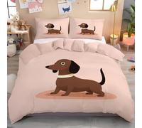 Kids' Duvet Cover Sets Cute Dachshund Duvet Covers Minimalist Cartoon Style Bed Sets 3 Pieces 1 Quilt Cover And 2 Pillow, Soft Comfortable Children'S Bedding (Double 200 X 200 Cm) Pink