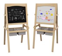 Kids Easel Paper Roll Storage Baskets Chalk Board White Board Natural Finish