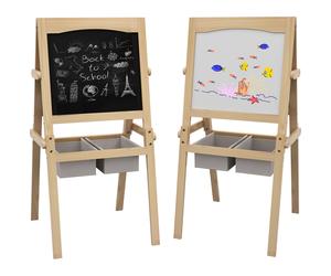 Kids Easel Paper Roll Storage Baskets Chalk Board White Board Natural Finish