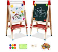 Kids Easel with Paper Roll Double-Sided Whiteboard & Blackboard Standing Easel with Numbers and Other Accessories for Kids and Toddlers (T04)