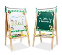 Kids Easel with Paper Roll Double-Sided Whiteboard Chalkboard Adjustable Height 66-100cm Standing Easel Wooden Art Easel with Numbers and Other Accessories Drawing Board for Kids and Toddlers