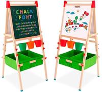 Kids Easel Wooden Kids Art Easel Double-Sided Standing Easel for Kids Height Adjustable Preschool Art Easel with Paper Roll Storage Box Watercolor Pen for 3-10 Years Old (Deep Green)