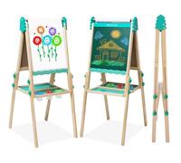 Kids Easel Wooden Kids Art Easel Double-Sided Standing Easel for Kids Height Adjustable Preschool Art Easel with Paper Roll Storage Box Watercolor Pen for 3-10 Years Old (Green)